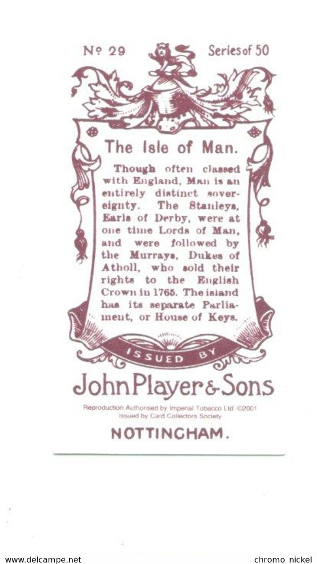 ISLE OF MAN Île De Man Flag  Emblem Cigarettes John Player & Sons TB   Like New 2 Scans - Player's