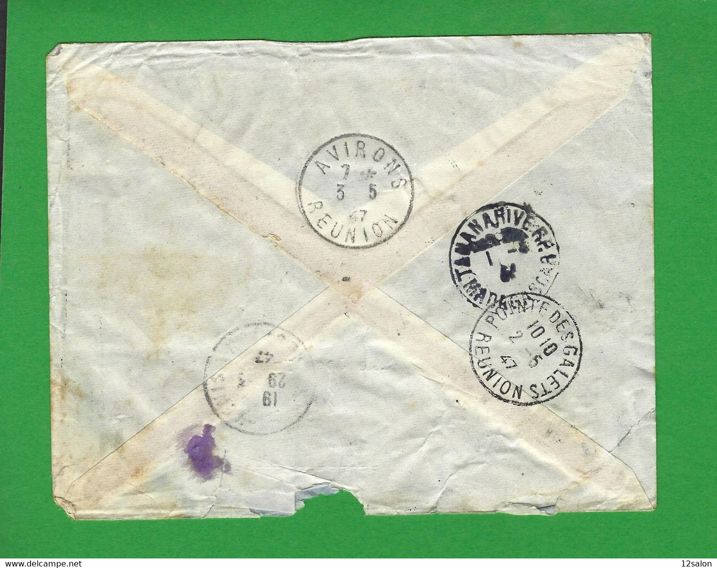 AVIRONS REUNION - 1947 LETTRE Par AVION 100éme Liaison Postale Aérienne LA REUNION MADAGASCAR - Poste Aérienne
