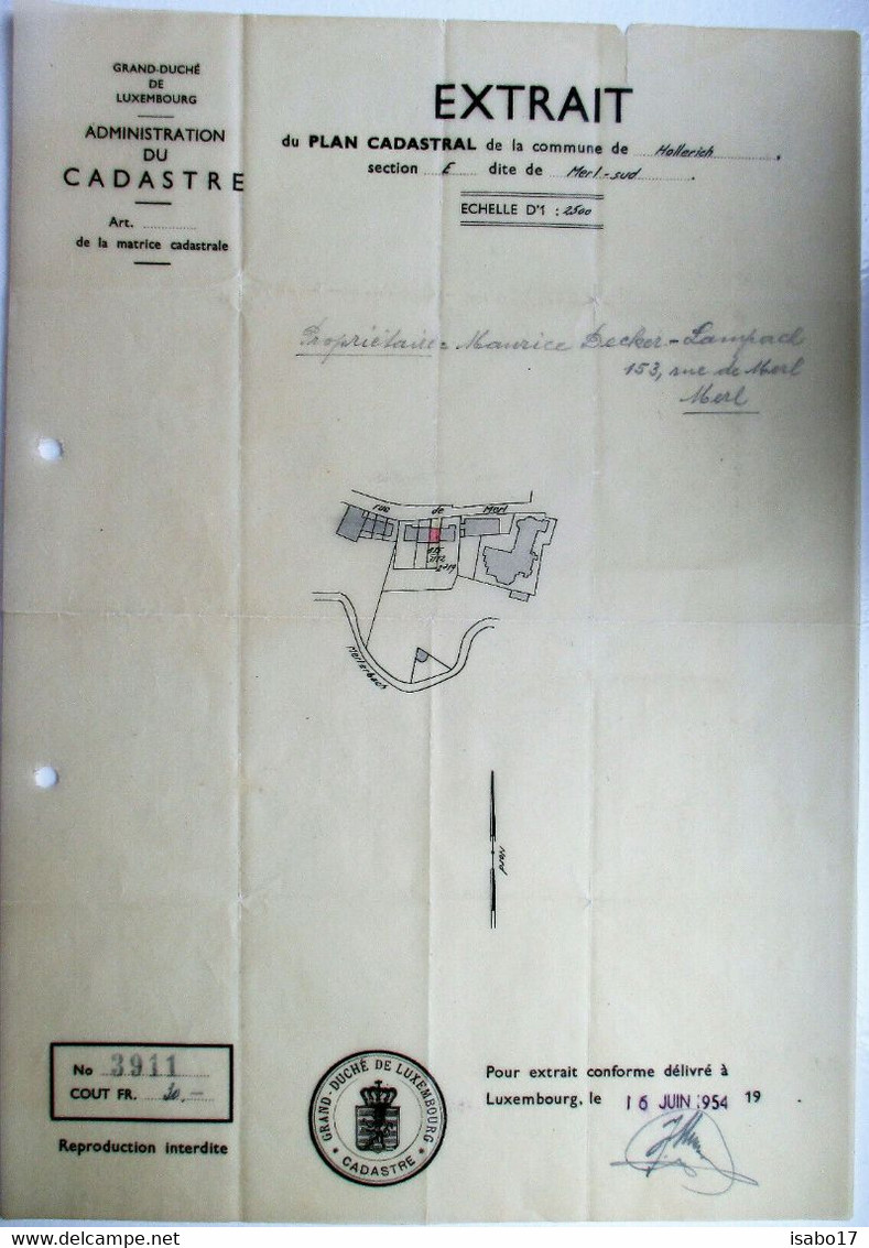 Luxembourg/ MERL Alter Kadasterplan Aus Dem Jahre 1954 - Other Plans