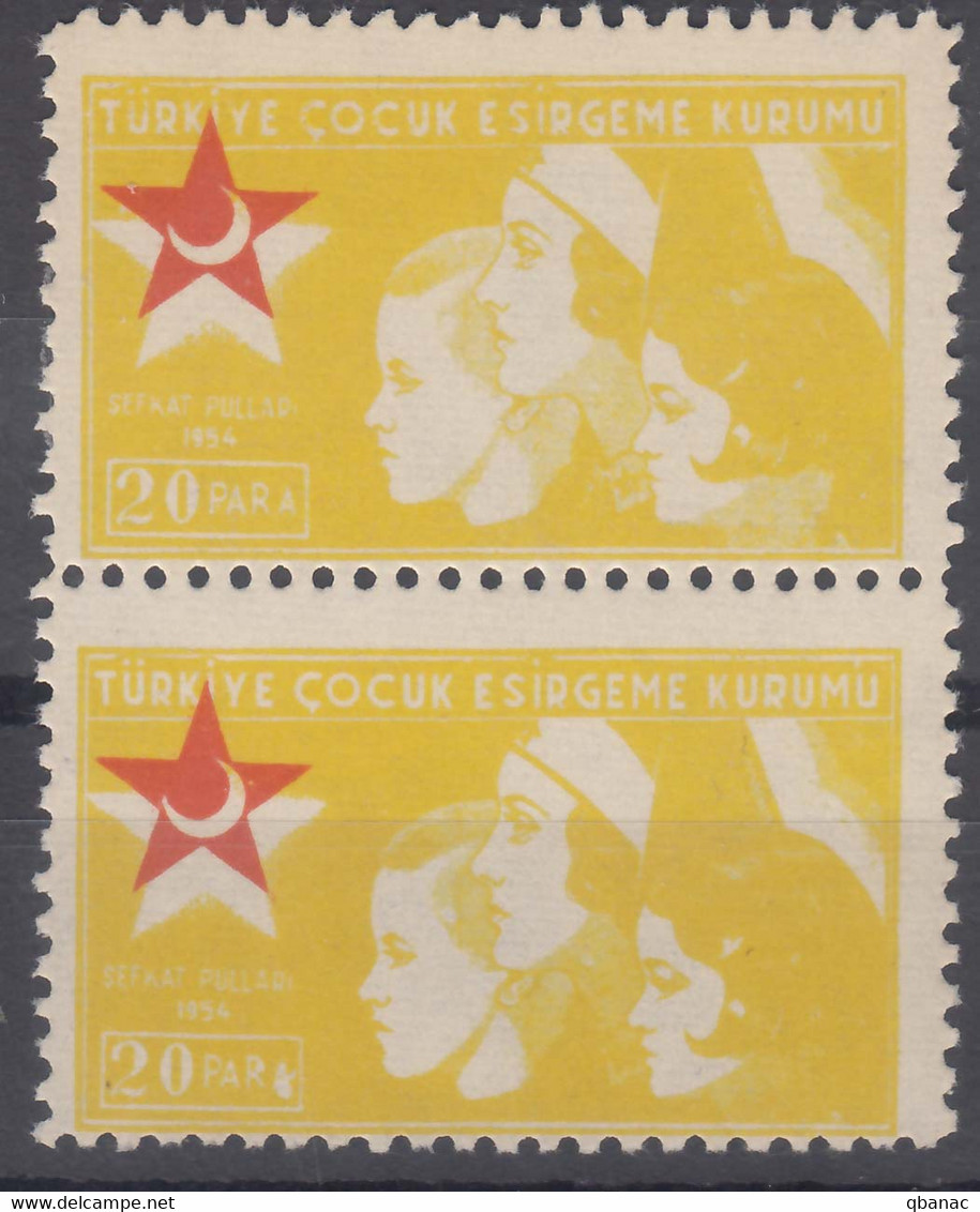 Turkey Back Of Book Charity Stamps 1954, Mint Hinged Pair, Error - Moved Star - Timbres De Bienfaisance