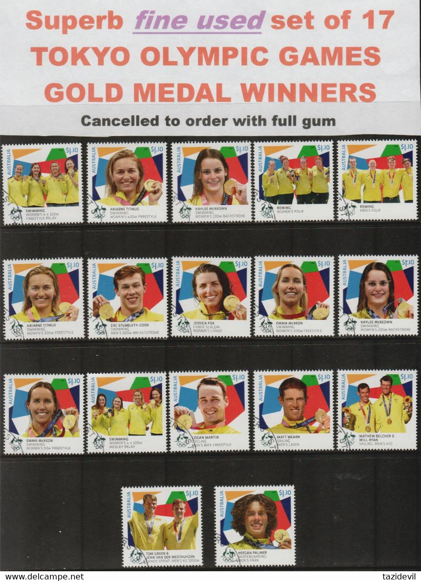 AUSTRALIA - USED 2021 Tokyo Olympic Games Gold Medal Winners: Full Set Of 17 - Used Stamps