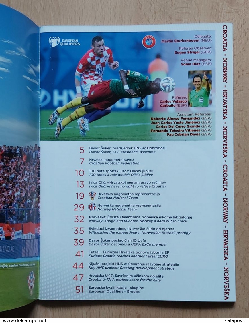 CROATIA V NORWAY - 2015 UEFA EURO Qualifiers FOOTBALL MATCH PROGRAM - Boeken