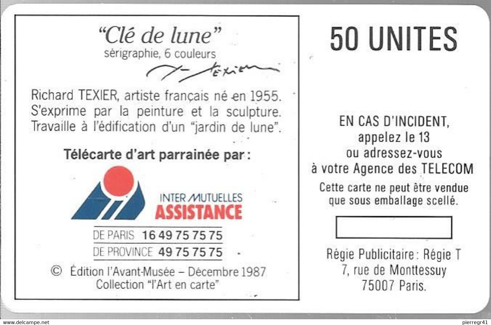 CARTE-PUBLIC-1987-F 16-BUL1-50U-CLE DE LUNE-Utilisé-TB E-LUXE - 1987