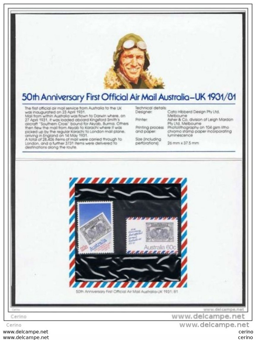 AUSTRALIA:  50 TH. ANNIVERSARY  FIRST  OFFICIAL  AIR  MAIL  AUSTRALIA - UK  1931/81  -  YV/TELL. 731/32 - Presentation Packs