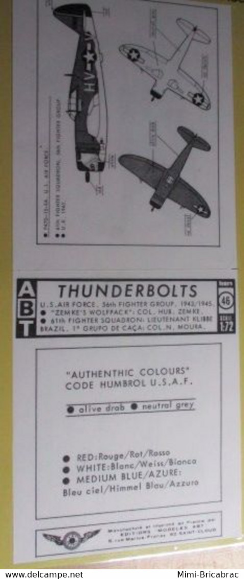 ABT21 Très Rare Décal Années 70 ABT : 1/72e N°46 P-47D THUNDERBOLT USAF + BRAZIL AIR FORCE - Transfer