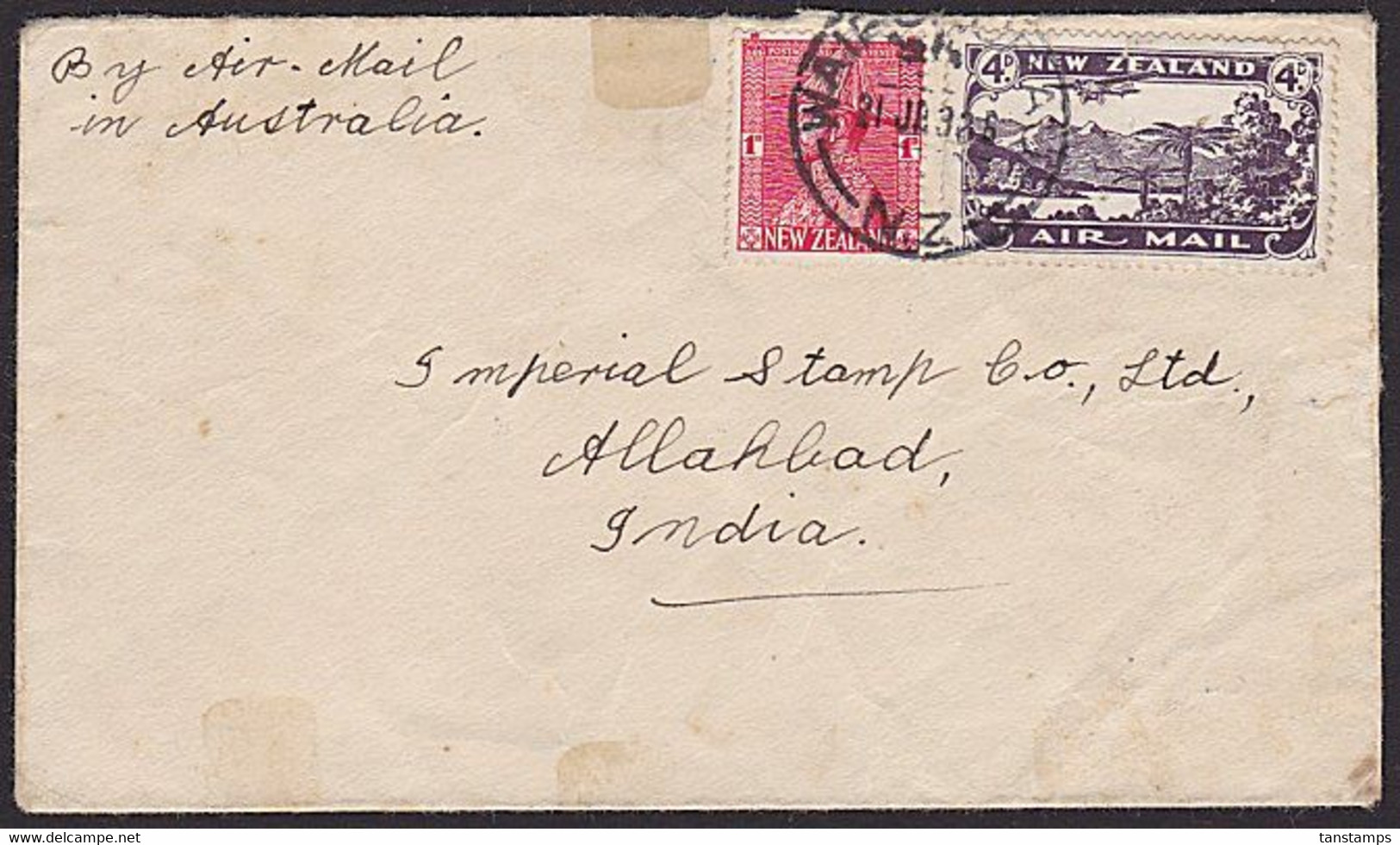 NEW ZEALAND 1931 4d Airmail + 1d Admiral On Cover To India - Covers & Documents