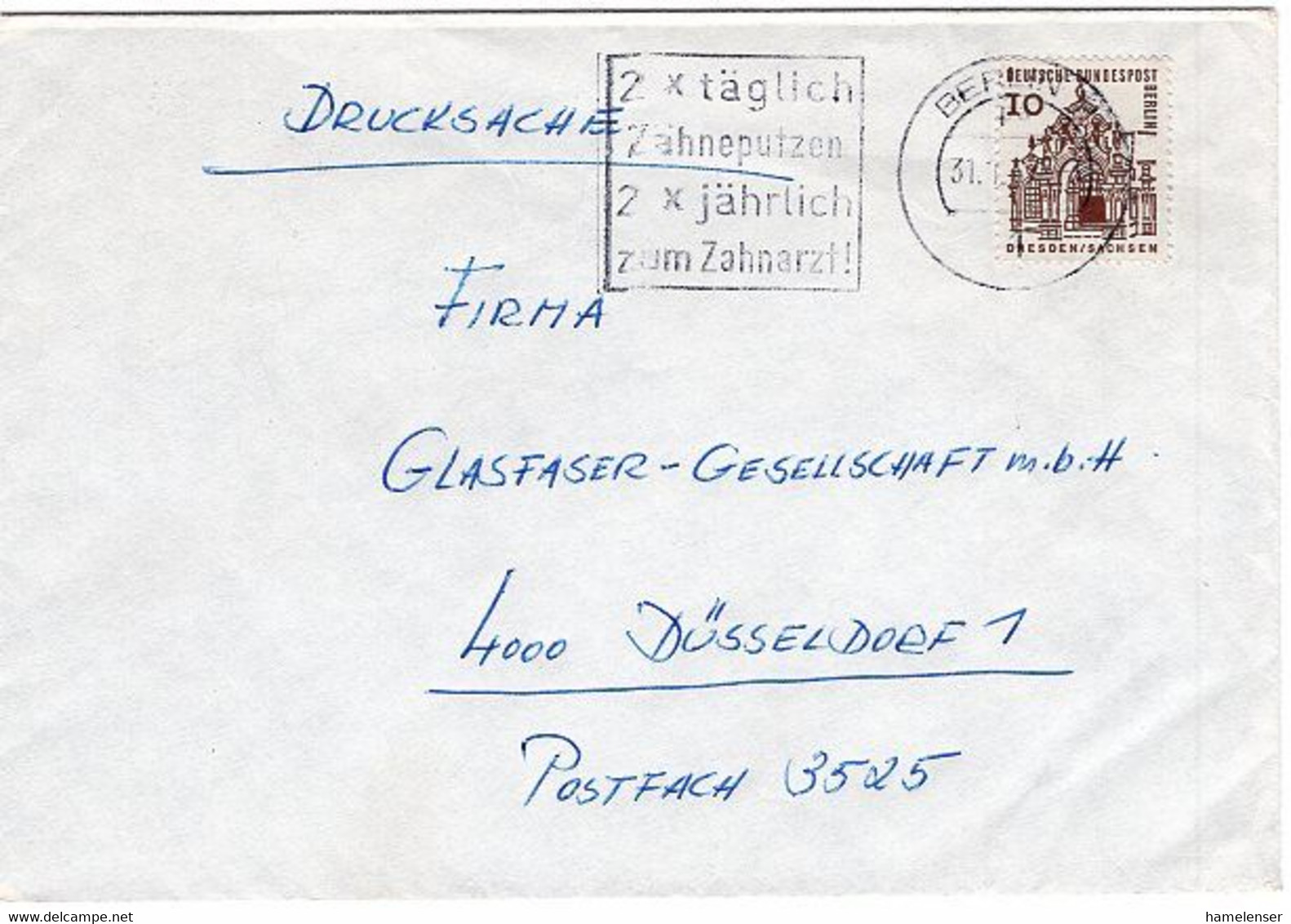 49298 - Berlin - 2014 - 10Pfg. Kleine Bauten EF A. Drucksache M. Masch.Stpl. BERLIN - 2x TAEGLICH ZAEHNE PUTZEN ... -> . - Andere & Zonder Classificatie