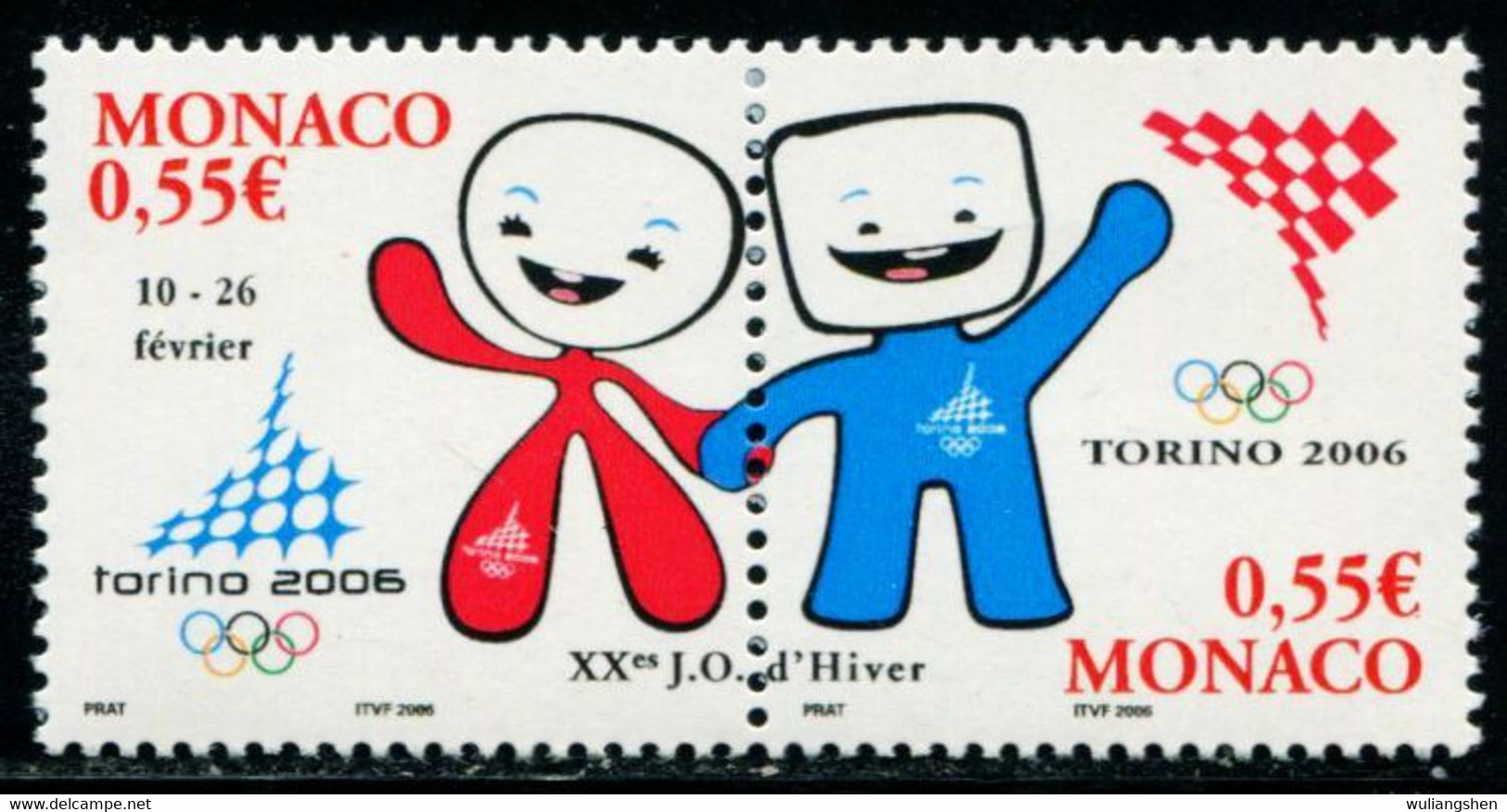 AT5338 Monaco 2006 Torino Winter Olympics Mascot 2V MNH - Invierno 2006: Turín