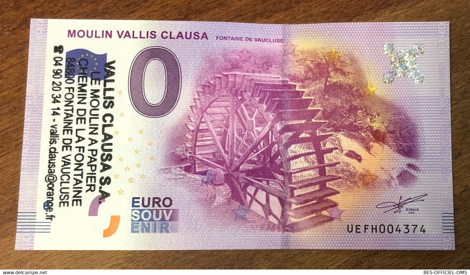 2017 BILLET 0 EURO SOUVENIR DPT 84 MOULIN VALLIS CLAUSA + TAMPON ZERO 0 EURO SCHEIN BANKNOTE PAPER MONEY BANK - Privatentwürfe