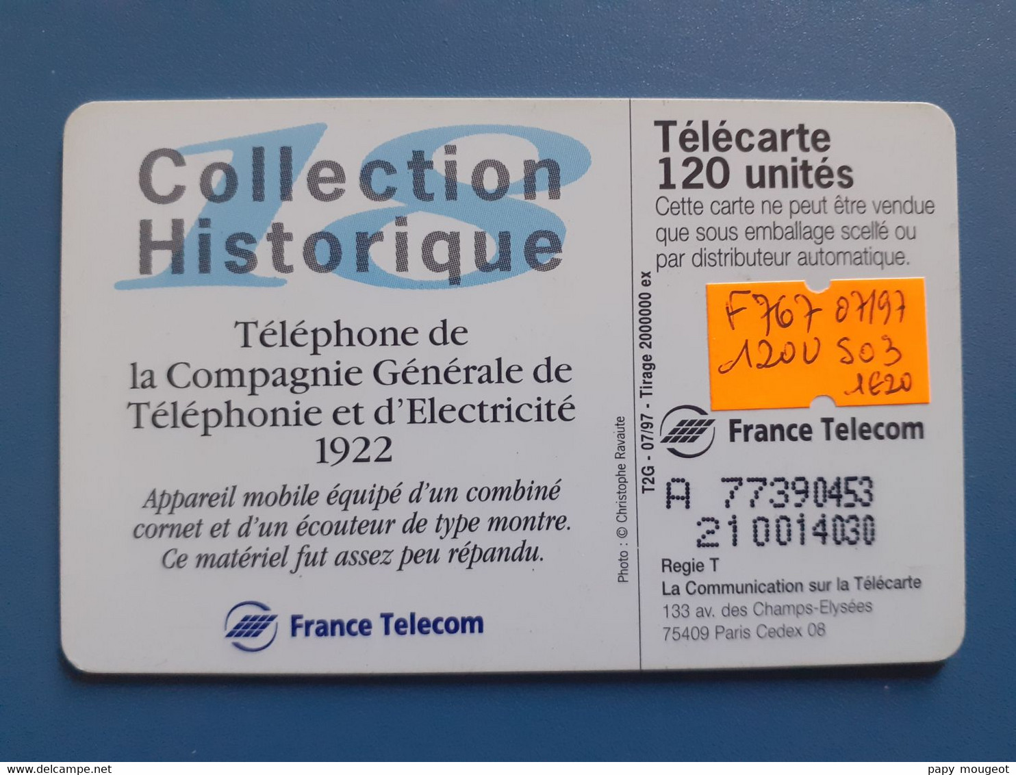 F767 C.G.T.E (18) 120U SO3 07/97 Numérotation Resserrée à Gauche - Telefoni