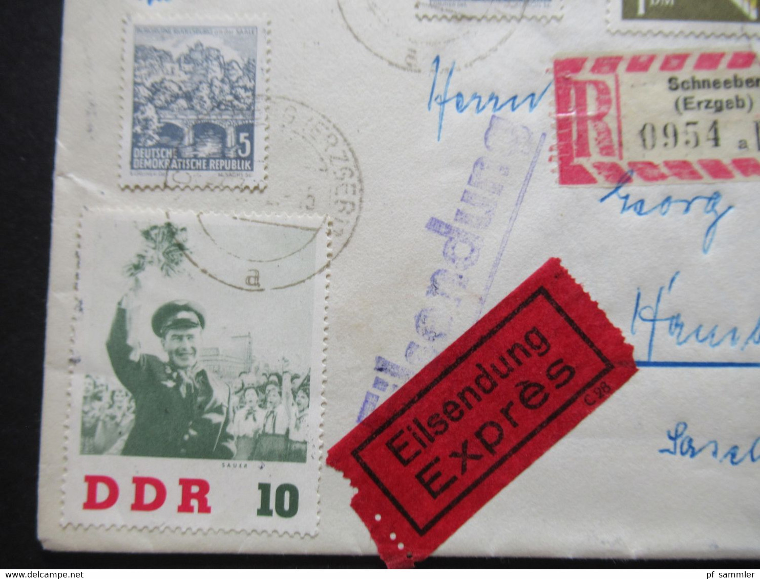 DDR 1962 Einschreiben Schneeberg (Erzgeb 1) Eilsendung Expres Beleg Ank. Stempel Hamburg TA Eilbriefe - Brieven En Documenten