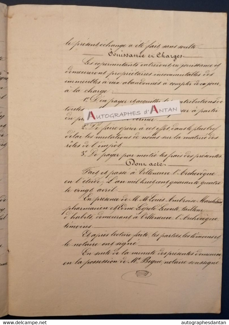 1844 Begue - Villeneuve L'Archevêque - Chaubert - Bruley - La Louchatte - Courgenay - Dupreuil - Pouy - Yonne Acte Vente - Manuscripts