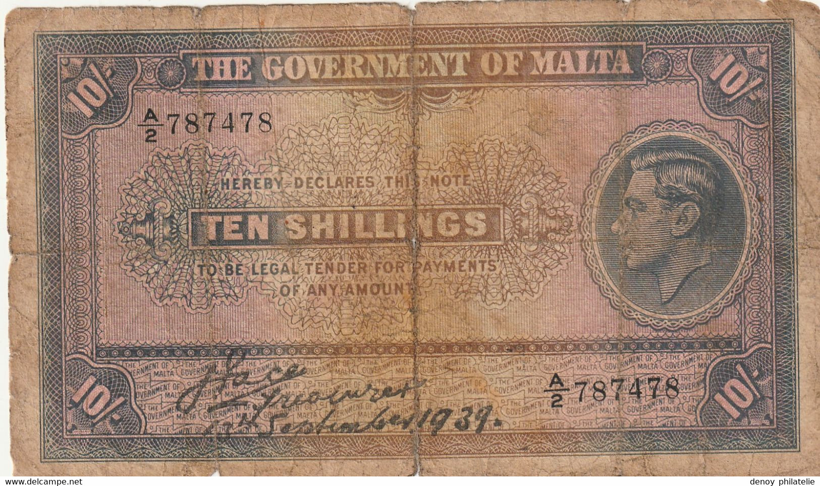 Billet Ten Shillings En L 'etat - Malte