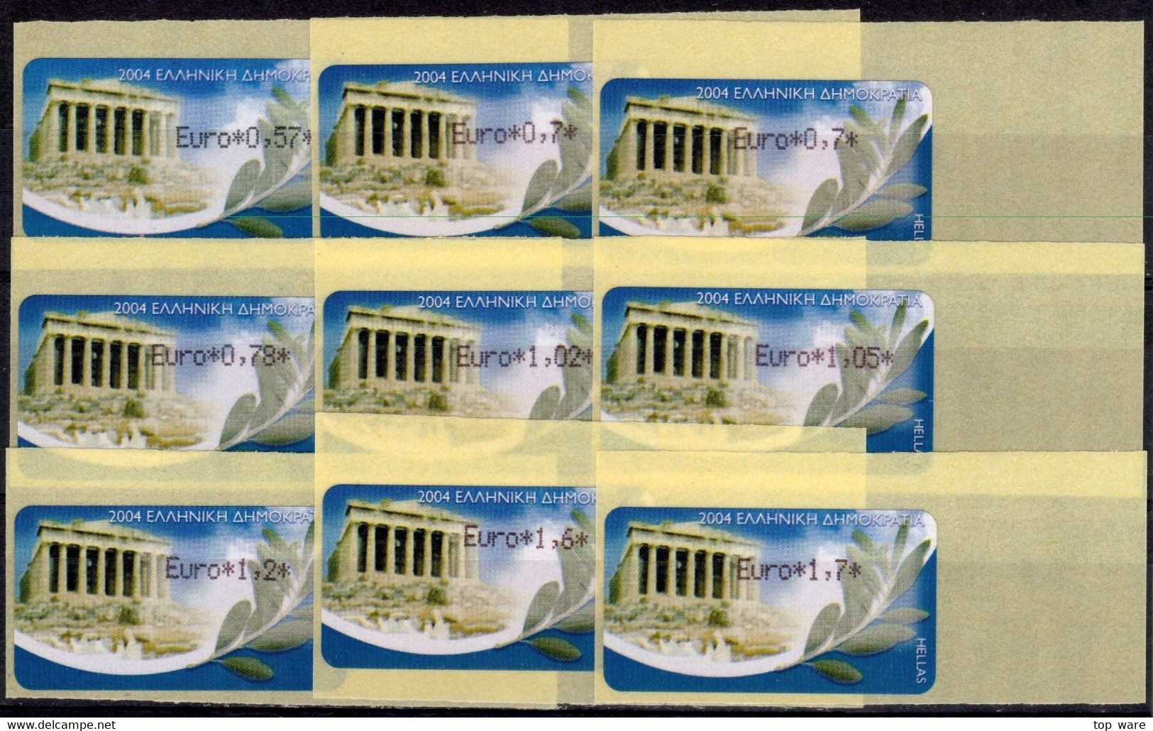 Greece Griechenland HELLAS ATM 22 Parthenon Reprint Paper 2008 * Set 18 Values MNH * Frama Etiquetas Automatenmarken - Automatenmarken [ATM]