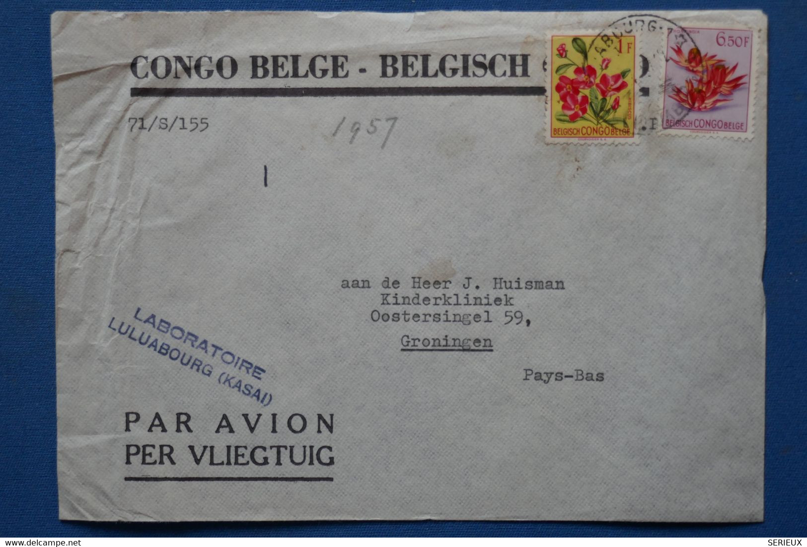 ¤10  CONGO BELGE BELLE LETTRE 1957 POUR  NEDERLAND + AEROPHILATELIE++ +AFFRANCH . INTERESSANT - Briefe U. Dokumente