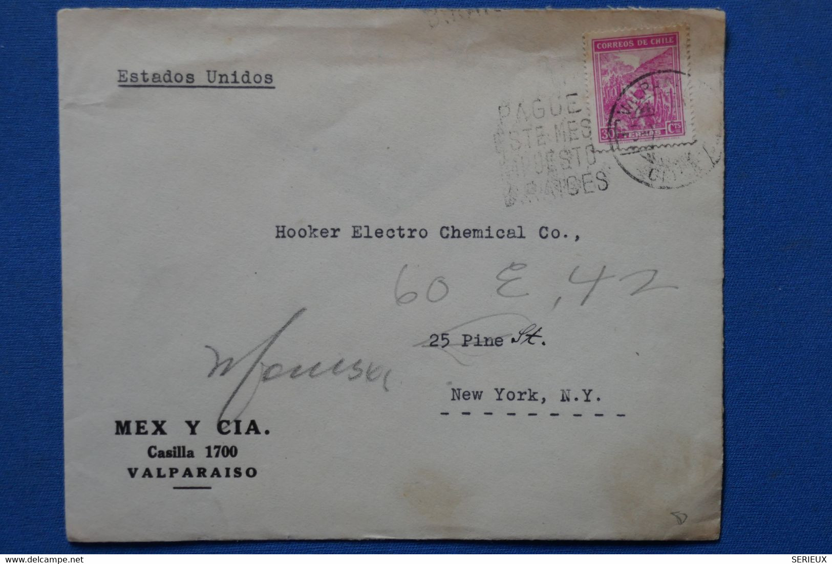 ¤10  CHILE BELLE LETTRE 1942  VALPARAISO POUR  NEW YORK  USA + AEROPHILATELIE++ +AFFRANCH . INTERESSANT - Chili