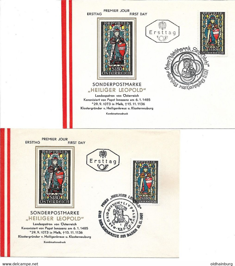 3102n: Heimatbeleg, Hl. Leopold Sonderstempel Heiligenkreuz & Klosterneuburg, 2 Belege Aus 1967 - Heiligenkreuz