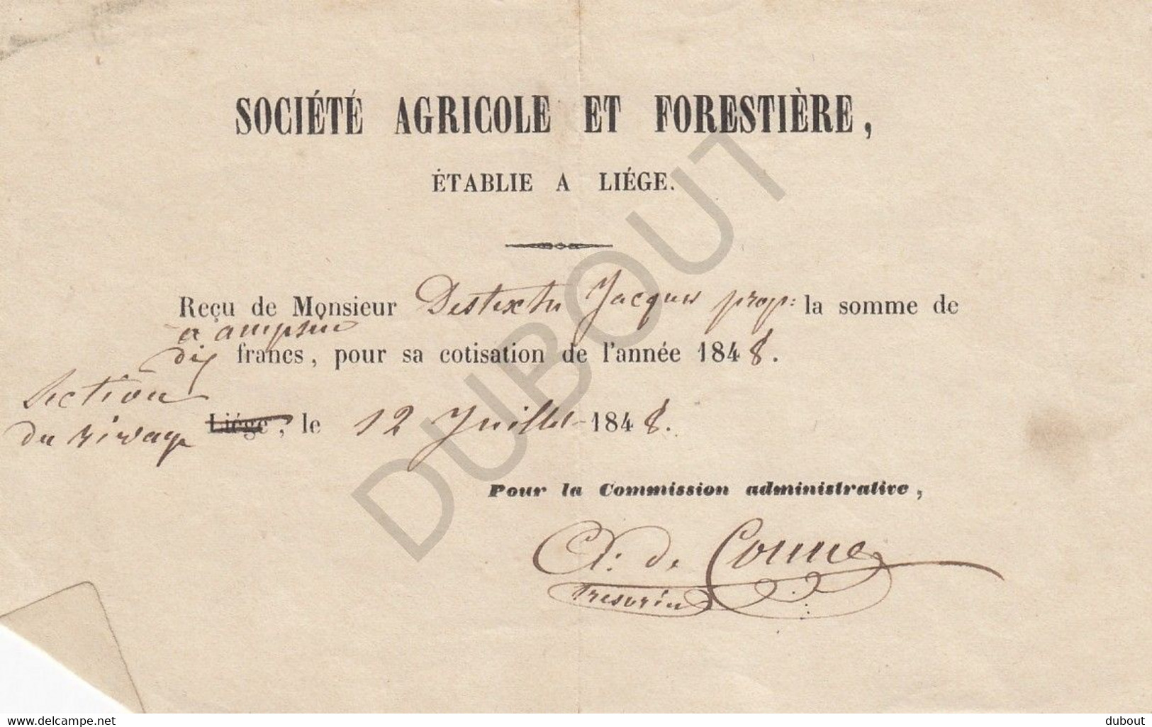 LUIK/LIEGE Société Agricole Et Forestière - Reçu (U433) - 1800 – 1899