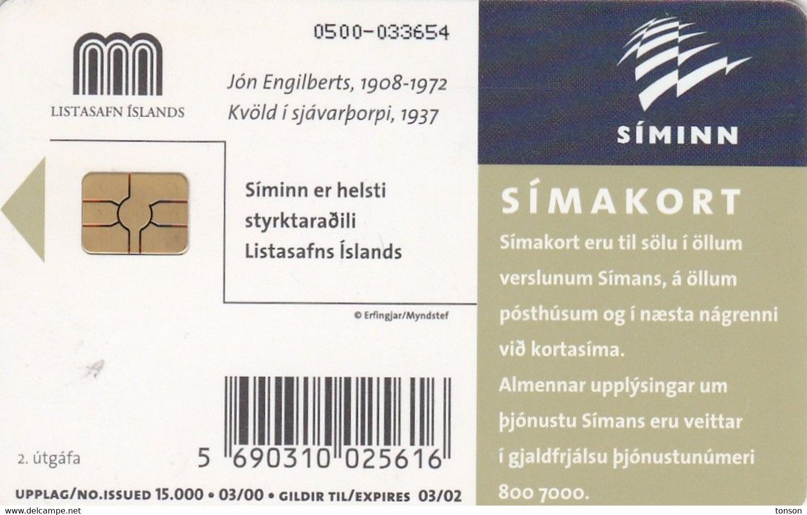 Iceland, ICE-C-02, 500 Kronur, Jon Engilberts's Painting, 2 Scans.    Issued : 03/00 Expiry : 02/03 - Islande