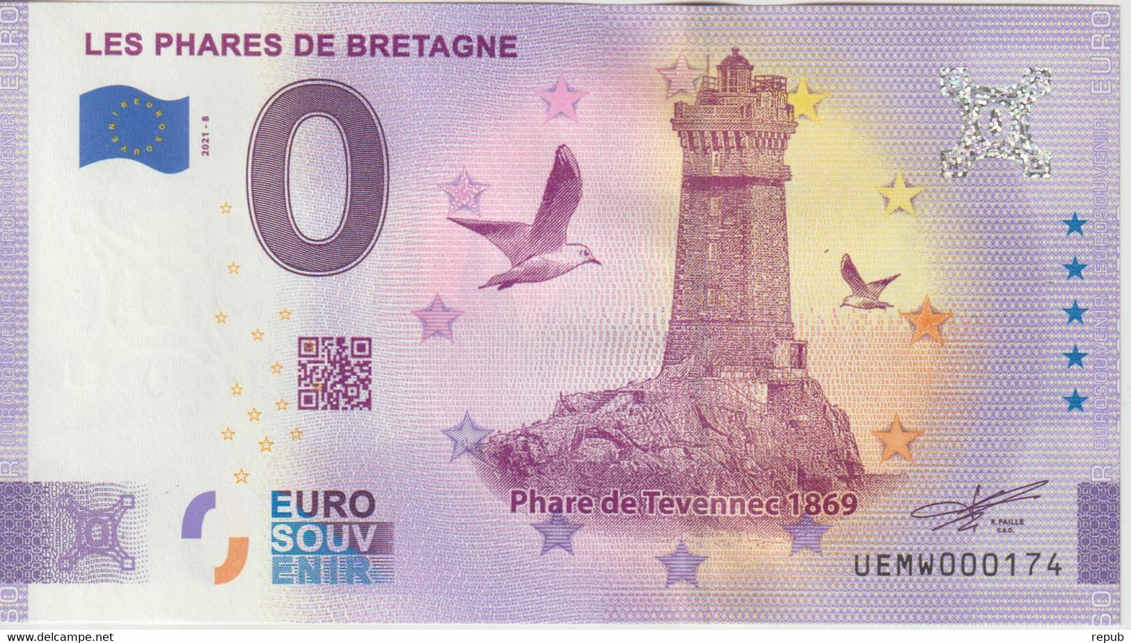 Billet Touristique 0 Euro Souvenir France 29 Phares De Bretagne 2021-8 N°UEMW000174 - Pruebas Privadas