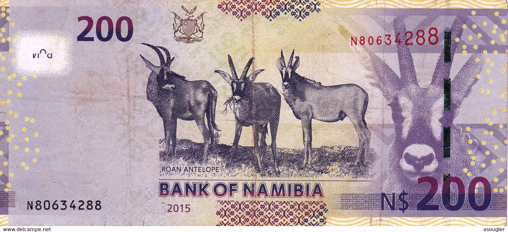 Namibia 200 Namibia Dollars 2015 F-VF P-15b "free Shipping Via Registered Air Mail" - Namibië