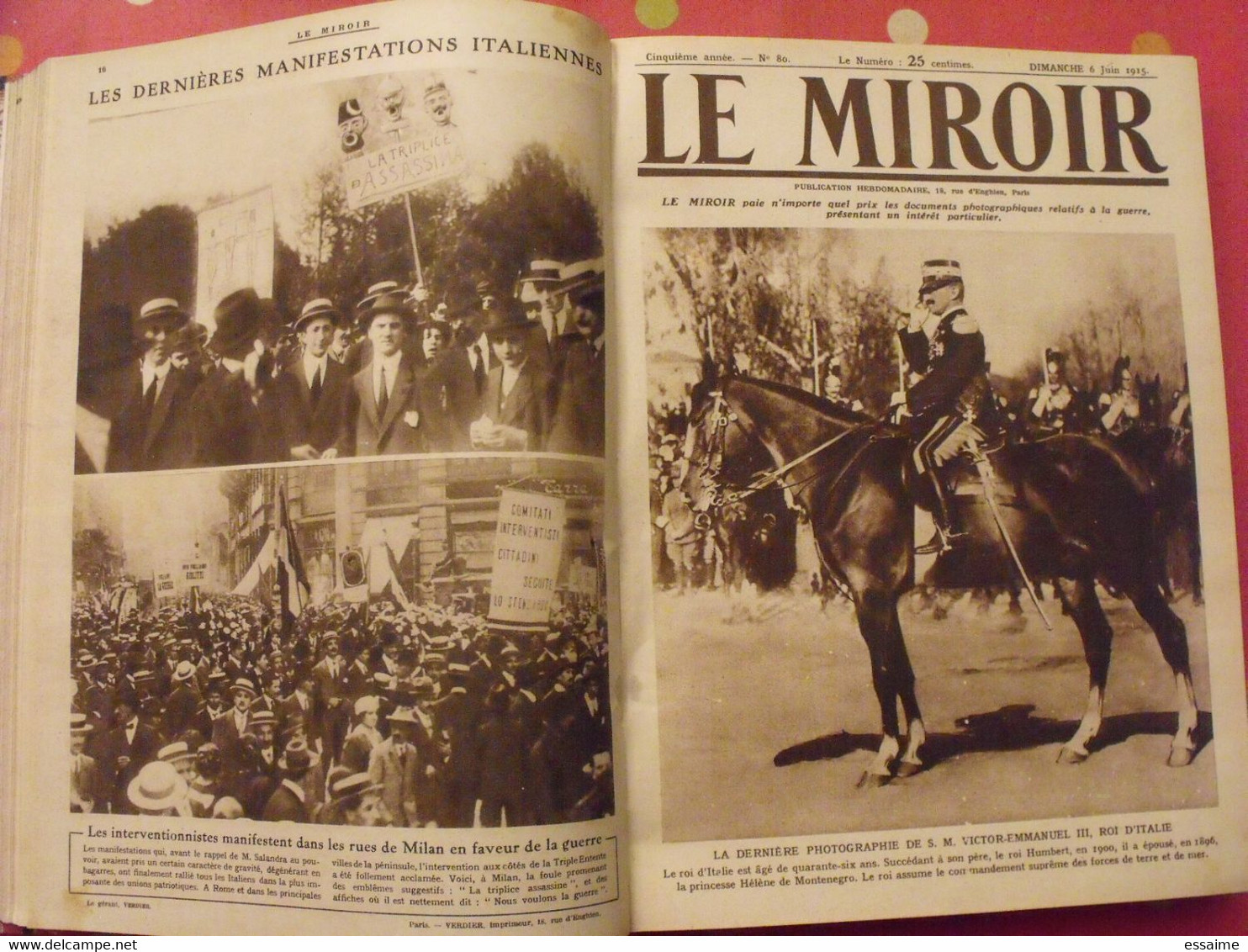 Le Miroir Recueil Reliure 1915 (année Complète 52 N°). Guerre 14-18 Très Illustrée, Documentée. Zeppelin Avion Soldats - War 1914-18