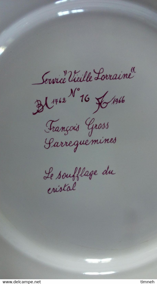 François GROSS - Sarreguemines - Lot assiettes à dessert (6) Industrie - Service Vieille Lorraine - 1966 Bicentenaire