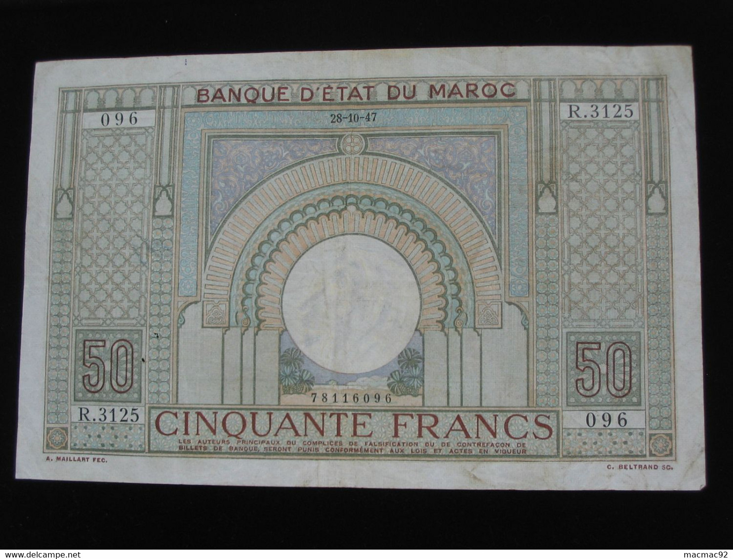 Maroc - 50 Cinquante Francs 28-10-1947 - Banque D'état Du Maroc -  BILLET RECHERCHE !!!   **** EN ACHAT IMMEDIAT **** - Marokko