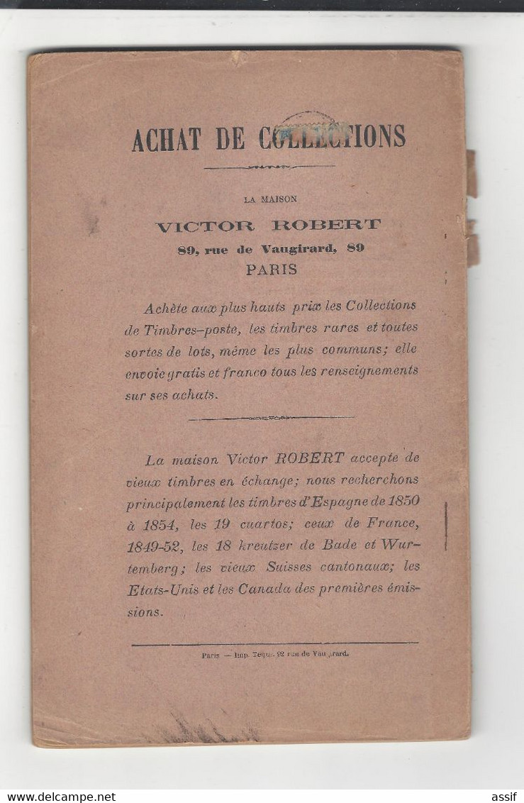 Victor Robert Catalogue Illustre Timbres Poste 1840 - 1891  , Br In 8 72 P. - Other & Unclassified