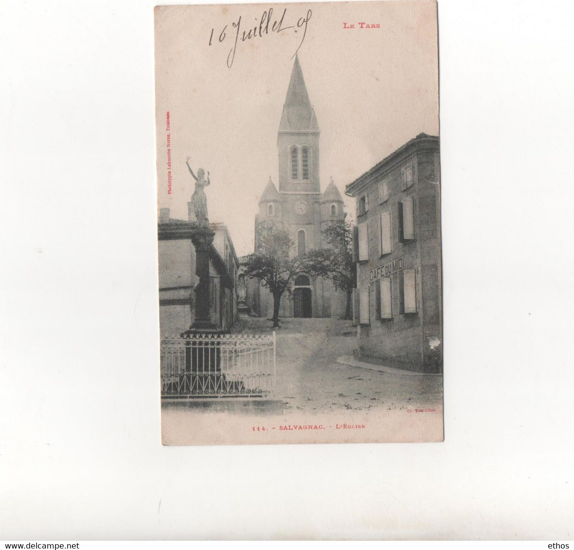 Salvagnac En 1905 ..Café Du Midi Et L'Eglise..Voir Scan. - Salvagnac