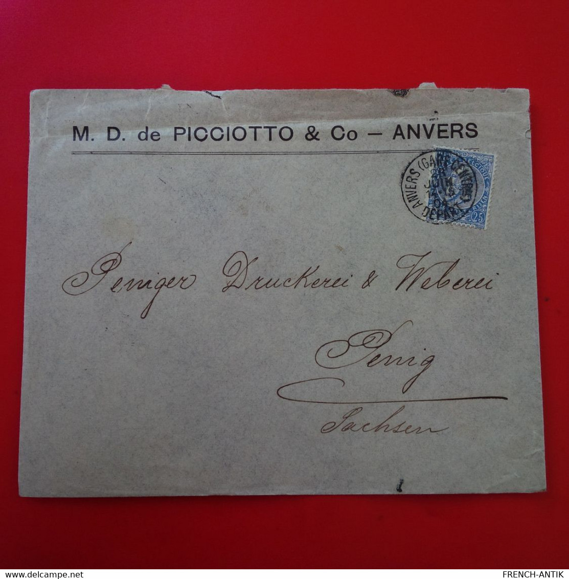 LETTRE ANVERS M.D.DE PICCIOTTO AND CIE 1904 POUR PENING - 1893-1907 Coat Of Arms