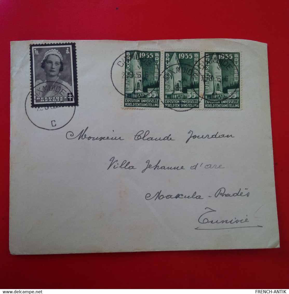 LETTRE DIXMUDE POUR MAXULA RADES TUNISIE 1936 - Briefe U. Dokumente