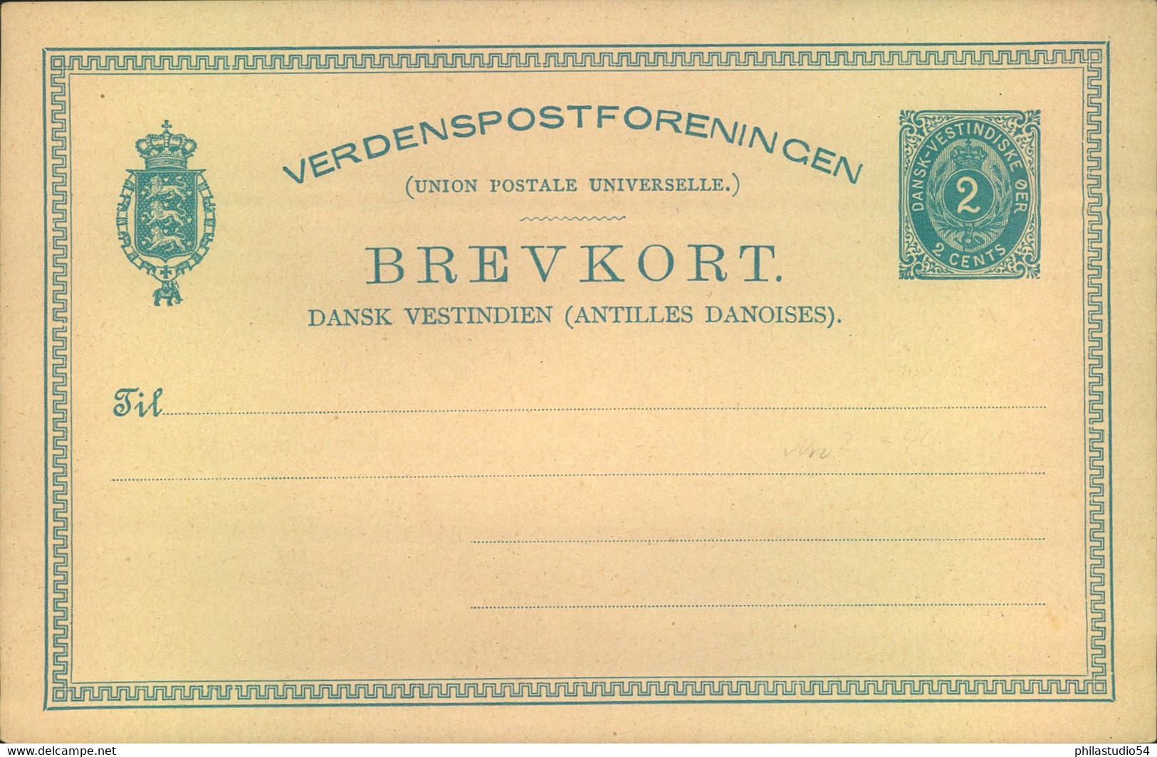 1879, Stationery Card 2 Cent Blue, Vf Unused - Danimarca (Antille)