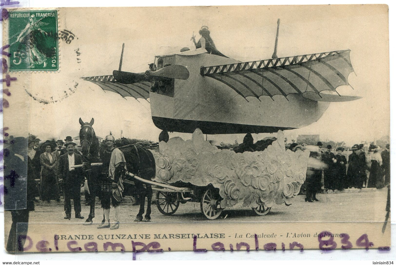 -  Exposition Grande Quinzaine Marseillaise - La Cavalcade, L'avion De France, Attelage, écrite, 1912, BE, Scans. - Exposition D'Electricité Et Autres