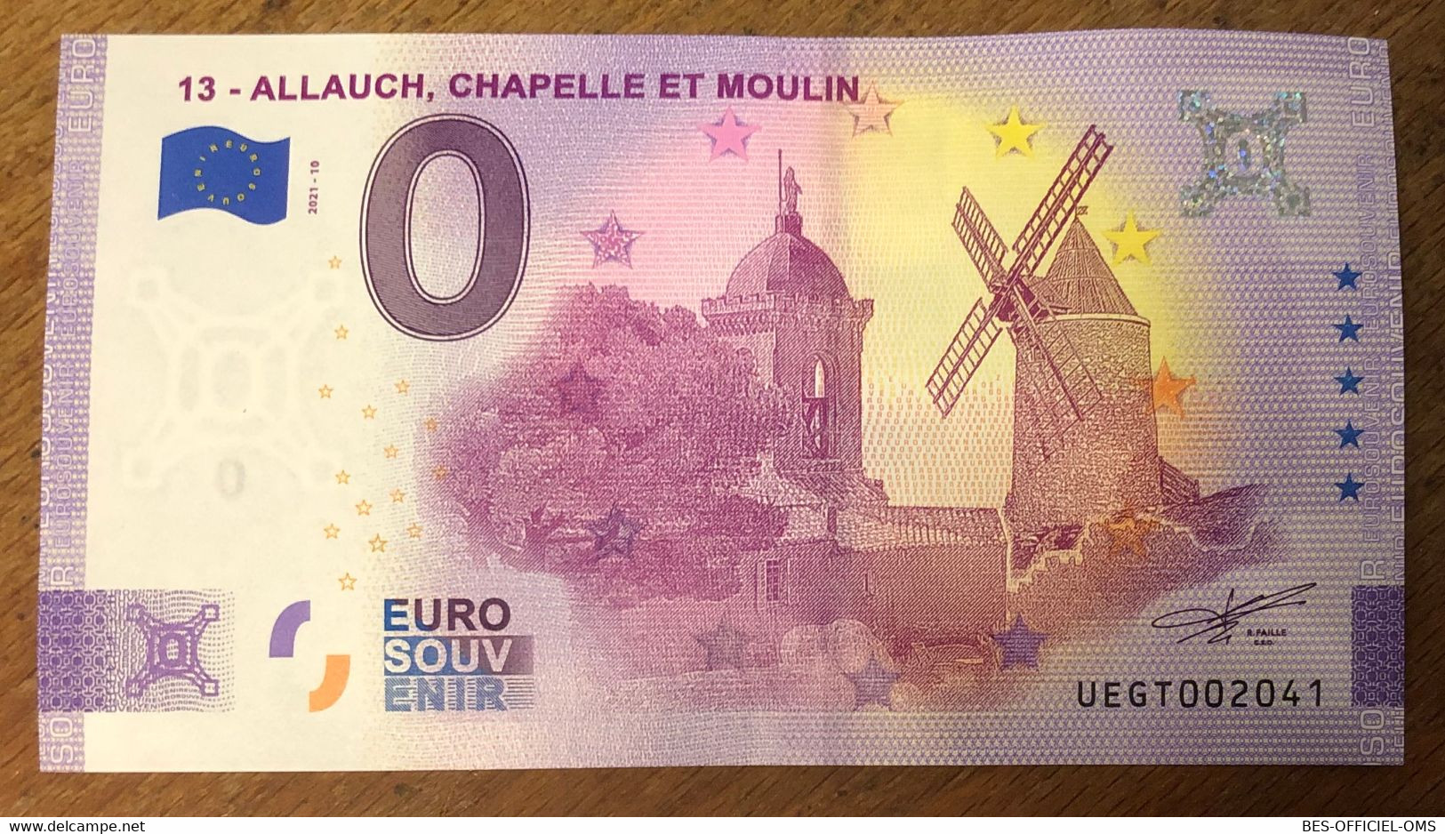 2021 BILLET 0 EURO SOUVENIR DPT 13 ALLAUCH CHAPELLE ET MOULIN ANNIVERSARY PAPER MONEY 0 EURO SCHEIN BANKNOTE - Pruebas Privadas