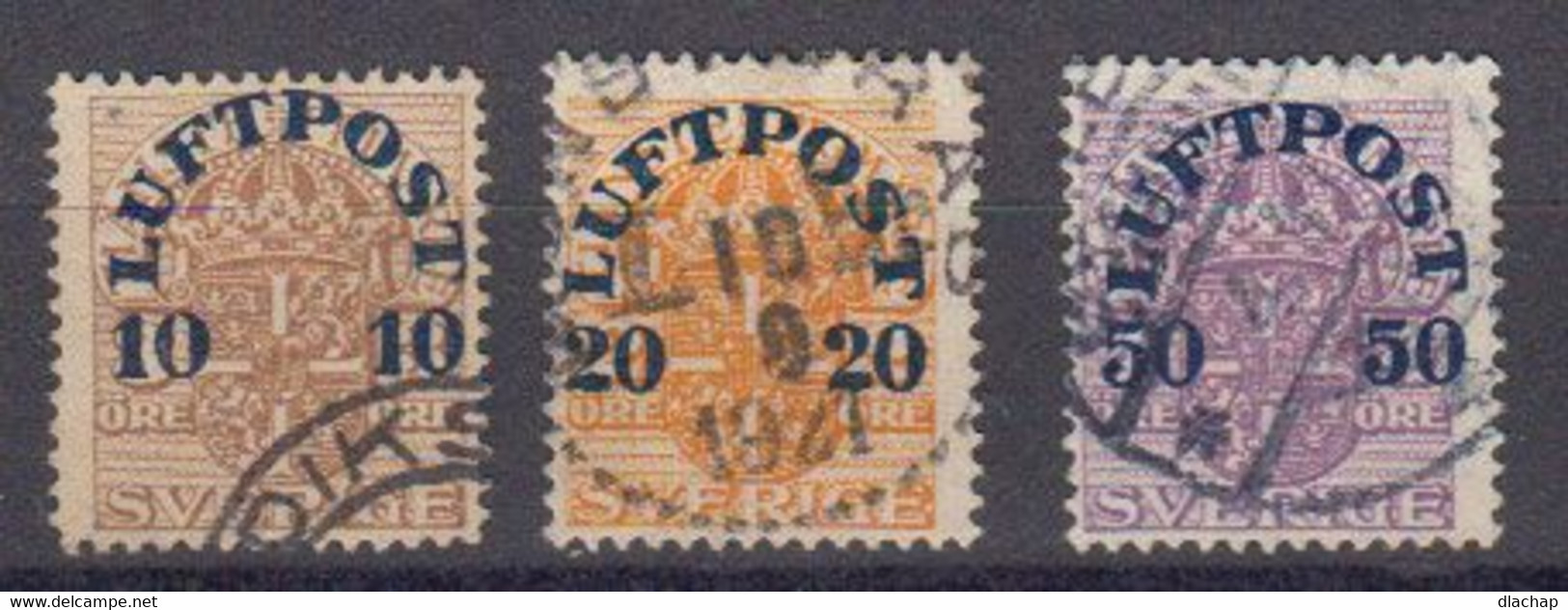 Suede Poste Aerienne. 1920 Yvert 1 / 3 Obliteres - Gebraucht