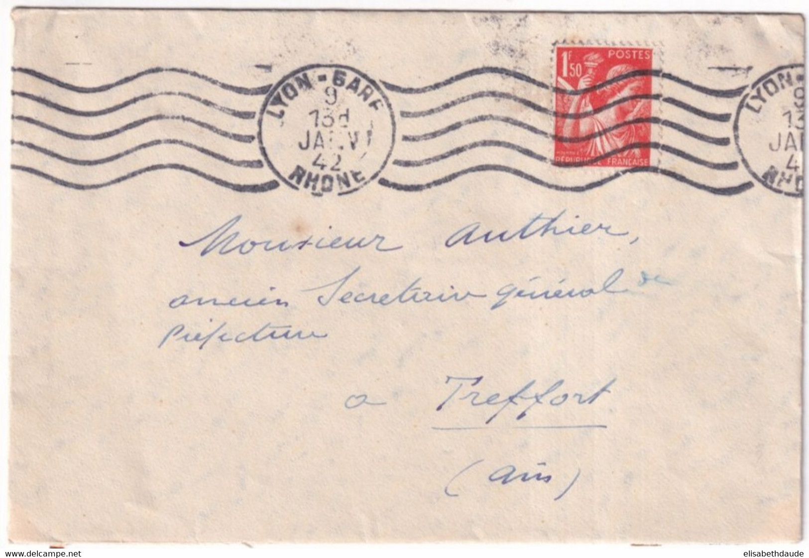 9 JANVIER 1942 - IRIS SEUL Sur LETTRE De LYON - TARIF Du 5 JANVIER ! - Tariffe Postali