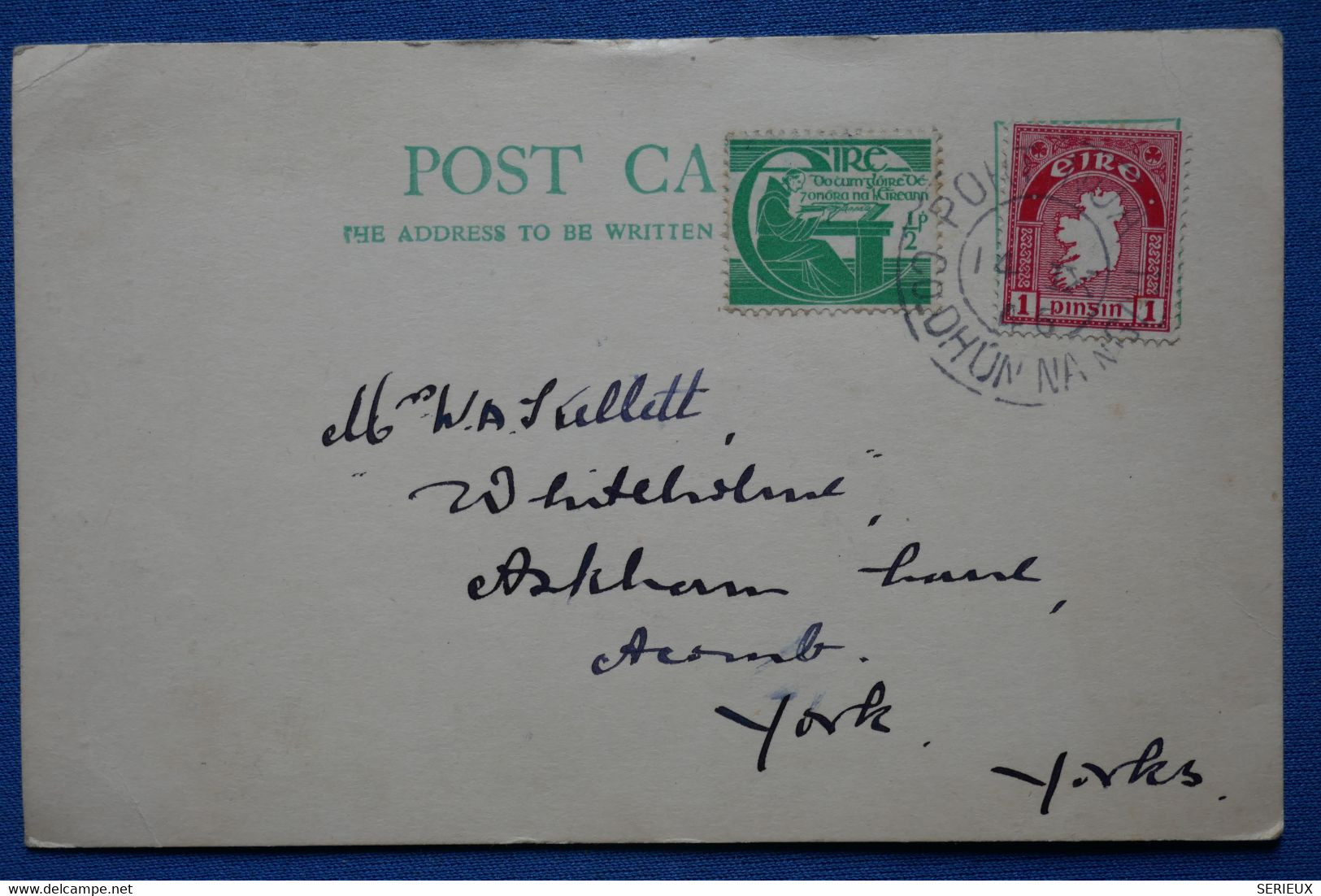 AA7 EIRE   BELLE CARTE  1946  POUR YORK GB  +  +AFFRANCHISSEMENT INTERESSANT - Lettres & Documents