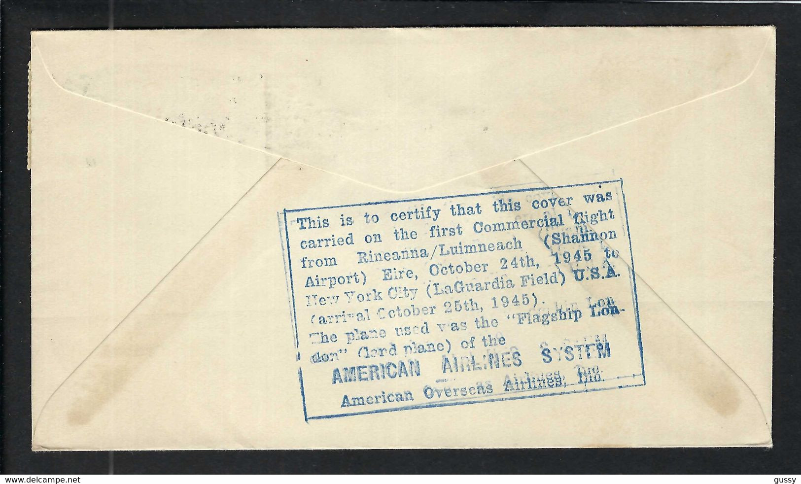 IRLANDE 1945: 1er Vol Commercial Entre Shannon Et New-York Affr. De 1sh.3p - Covers & Documents
