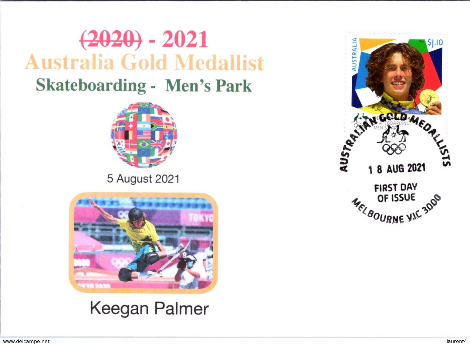 (1A44) 2020 Tokyo Summer Olympic Games - Australia Gold Medal FDI Cover Postmarked VIC Melbourne (skateboarding) - Sommer 2020: Tokio