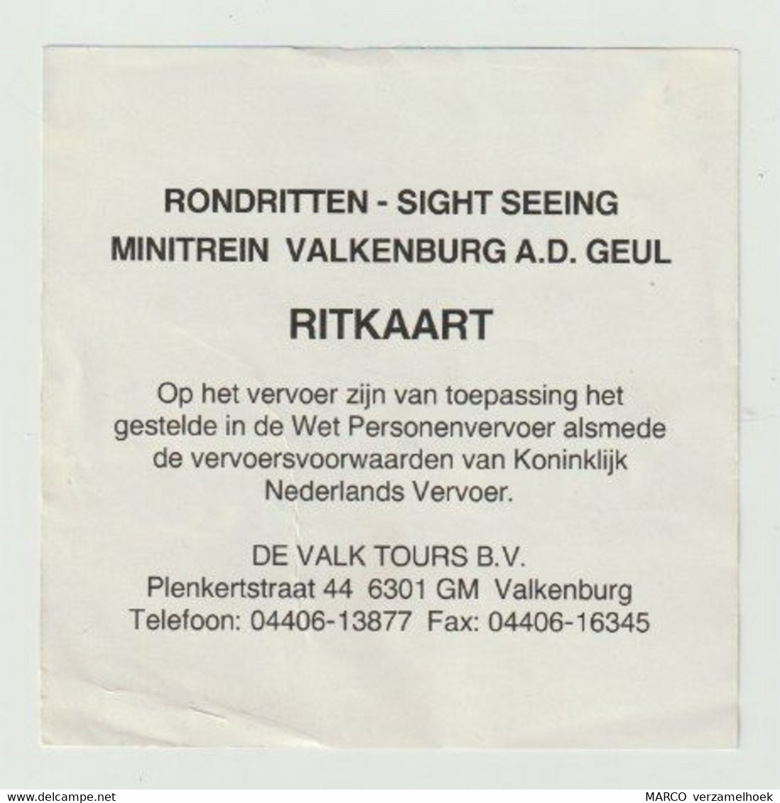 Vervoersbewijs Minitrein De Valk Tours Valkenburg (NL) - Europe