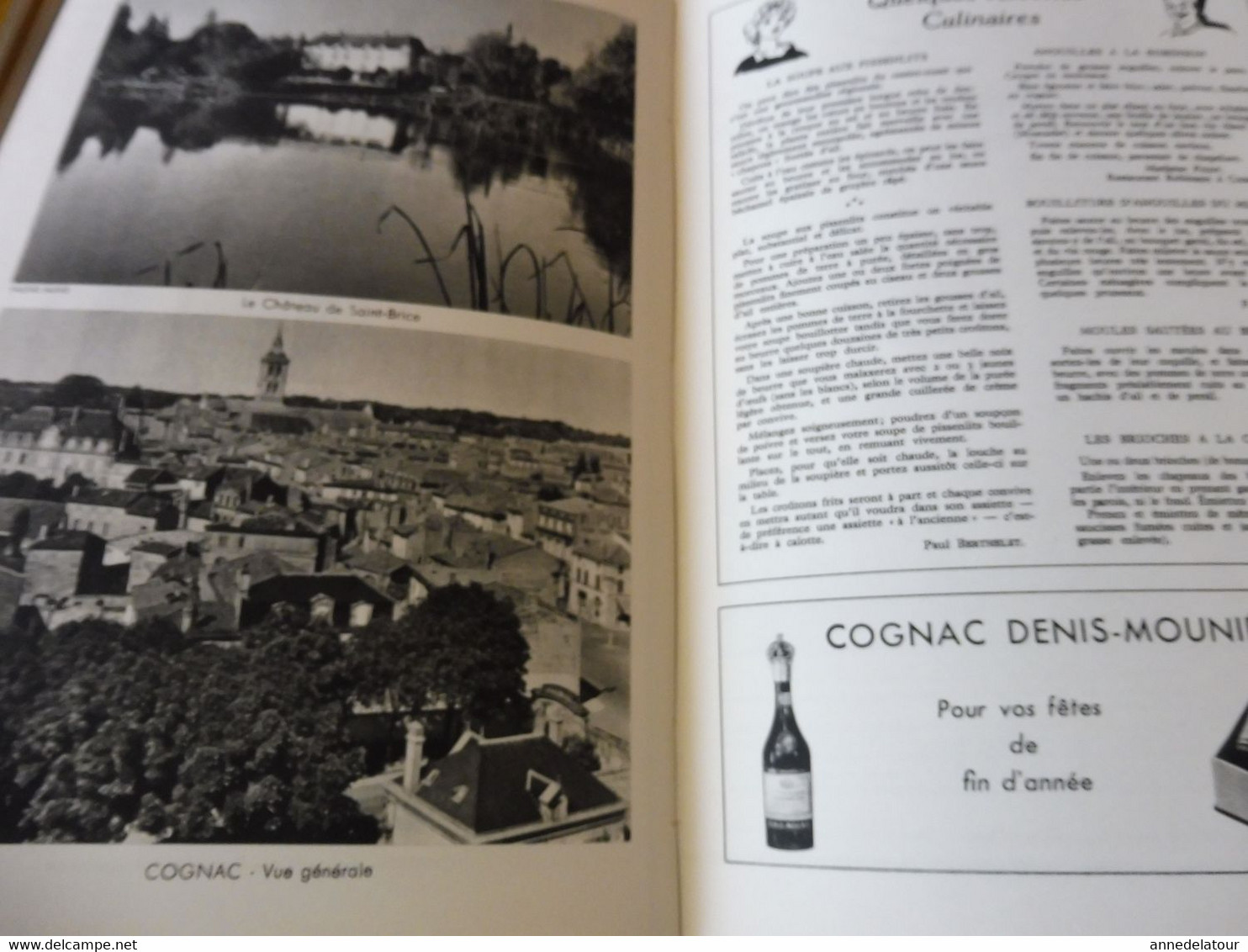 COGNAC 1959  LA FRANCE À  TABLE : Gasronomie; Les recettes culinaires au cognac ; Châtres ; Etc