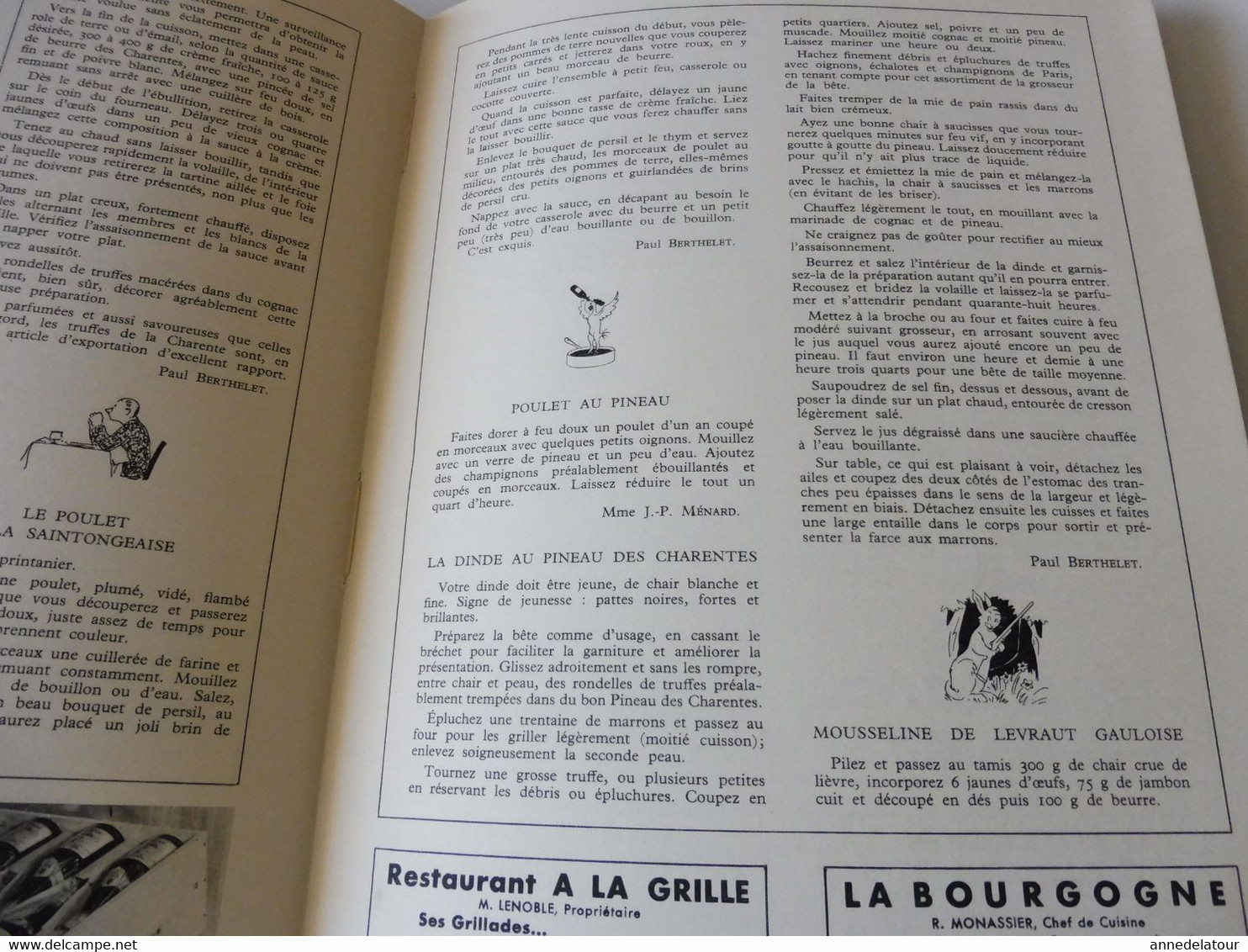 COGNAC 1959  LA FRANCE À  TABLE : Gasronomie; Les recettes culinaires au cognac ; Châtres ; Etc