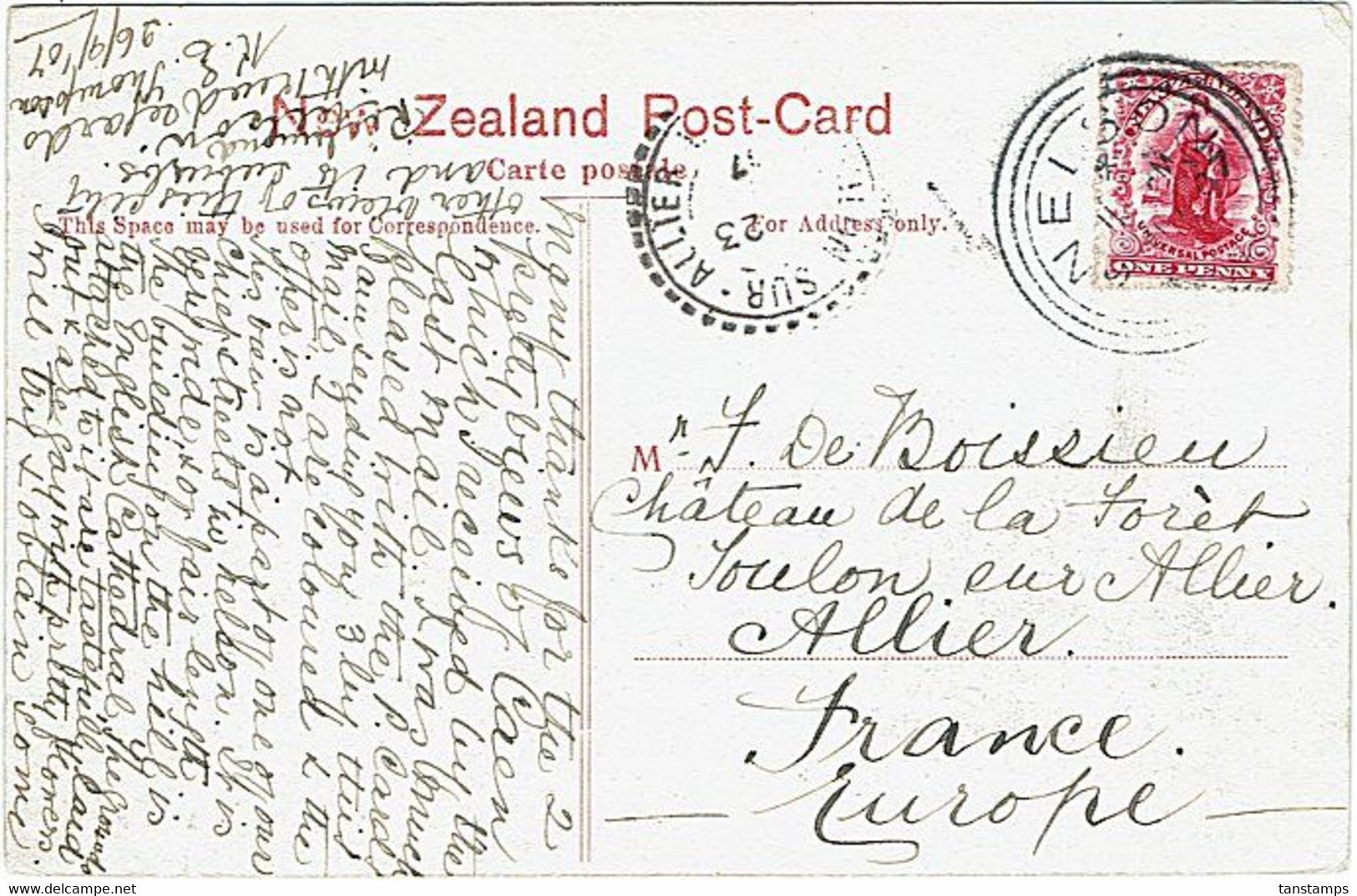 NEW ZEALAND - FRANCE TRAFALGAR ST NELSON POSTCARD 1907 - Lettres & Documents