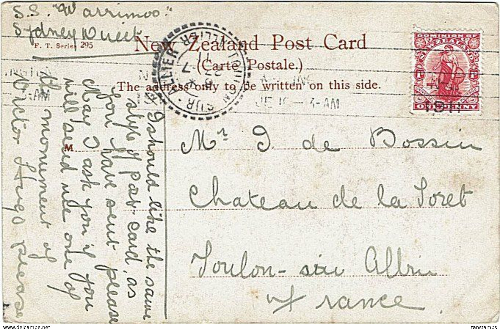 NEW ZEALAND - FRANCE MOKAU INLET LAKE WAIKAREMOANA POSTCARD 1911 - Lettres & Documents