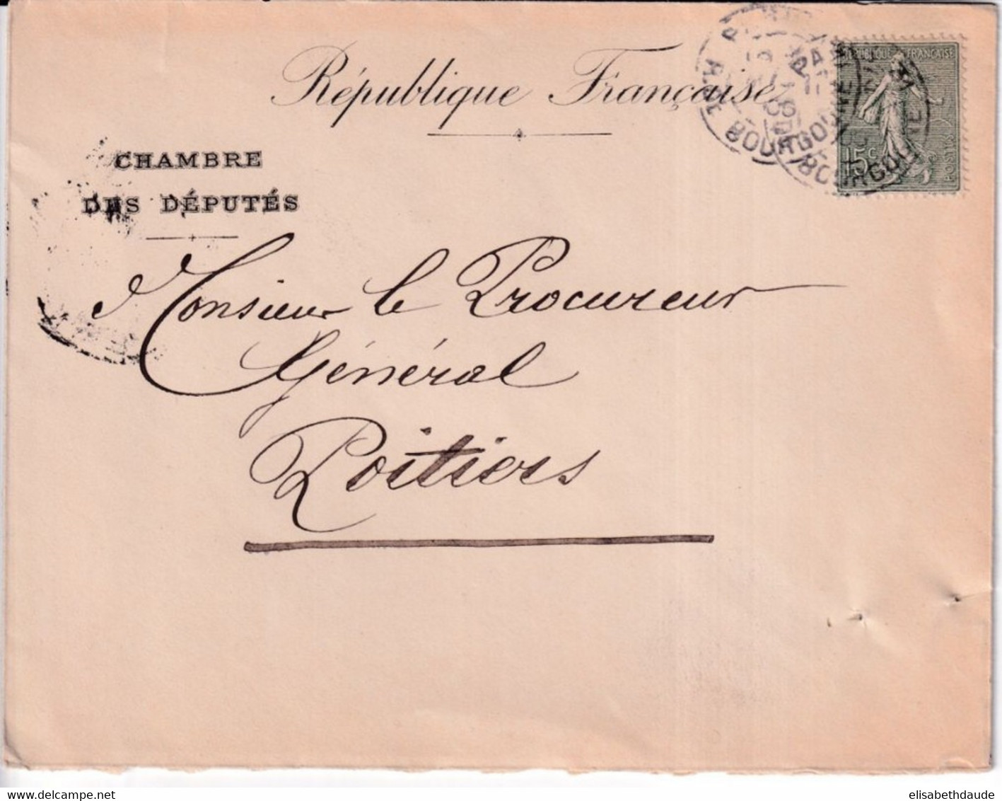 1906 - SEMEUSE - ENVELOPPE de la CHAMBRE DES DEPUTES =>  POITIERS (VIENNE)