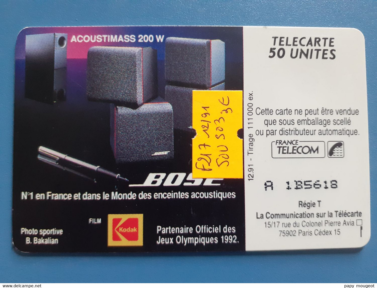 F217 Bose Patinage De Vitesse 50U SO3 12/91 N° A 1B5618 - Jeux Olympiques