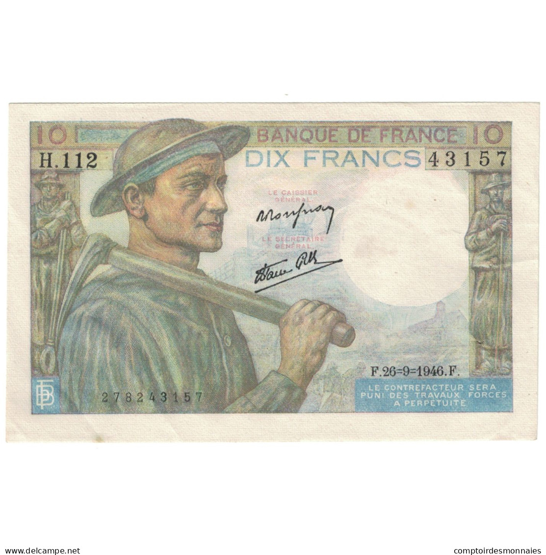 France, 10 Francs, 1946, 1946-09-26, SPL, Fayette:8.15, KM:99a - 10 F 1941-1949 ''Mineur''