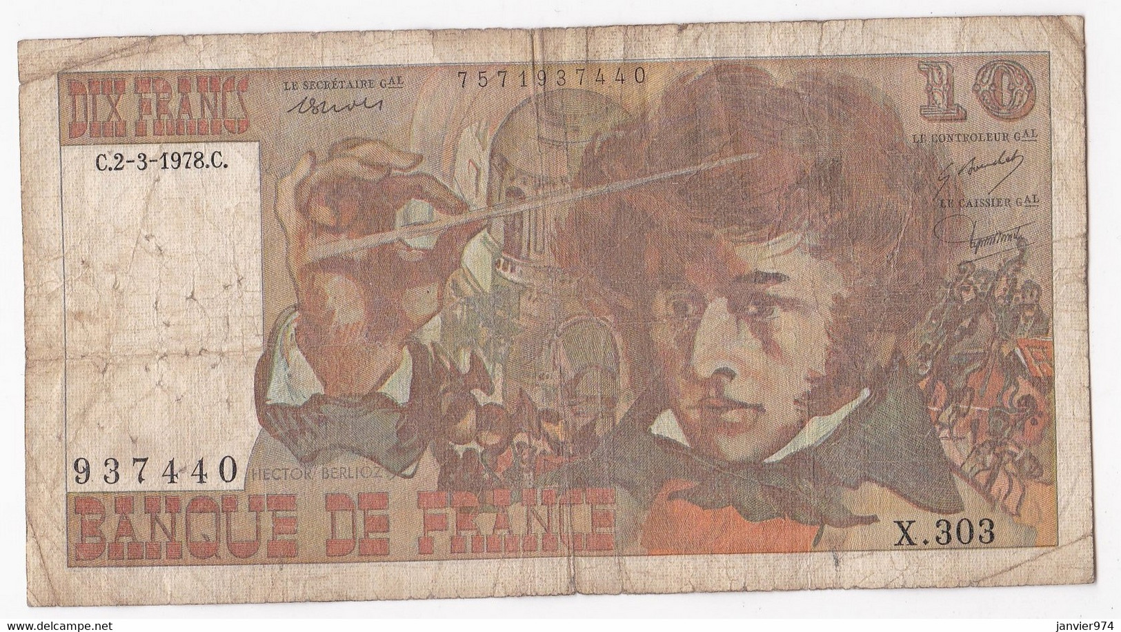 10 Francs Berlioz 2 3 1978 Alphabet X.303 N° 937440 - 10 F 1972-1978 ''Berlioz''