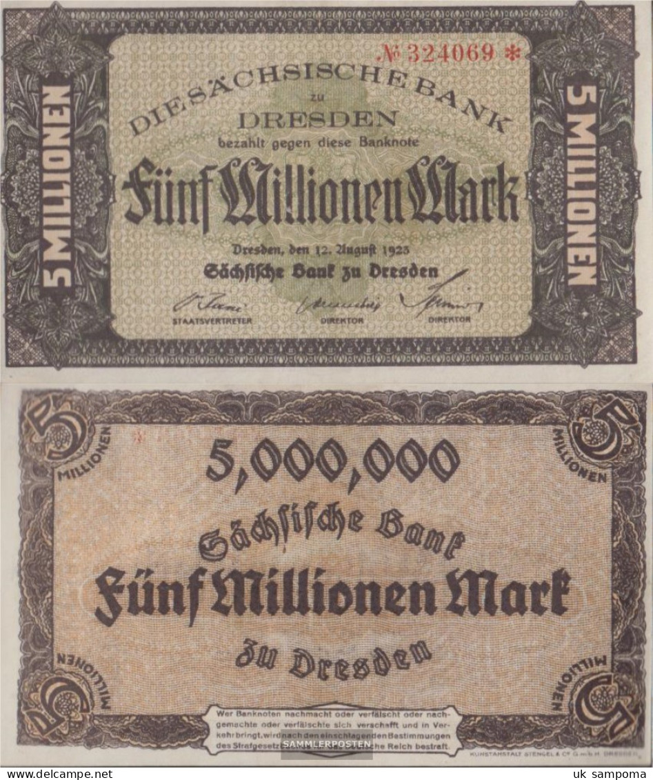 Saxony Rosenbg: SAX17 Länderbanknote Saxony Uncirculated 1923 5 Million. Mark - 5 Mio. Mark